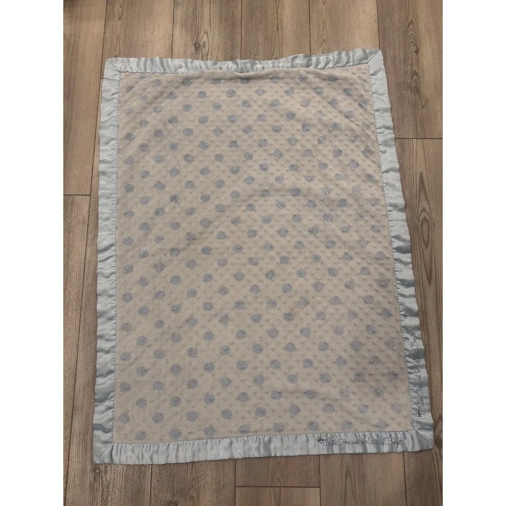 Thank Heaven for Little Boys Blue Minky‎ Dot Baby Blanket Satin Trim 38x29